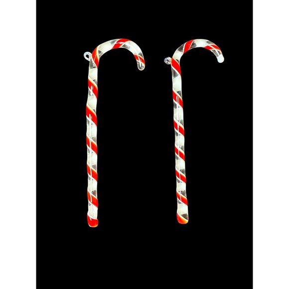 Other - Vintage 2X Handcrafted Blown Glass Red & White Striped Candy Cane Ornaments